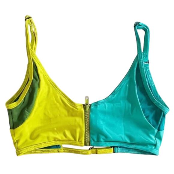 Chromat Green Color Block Zip Triangle Bikini Top, XS - Picture 1 of 7